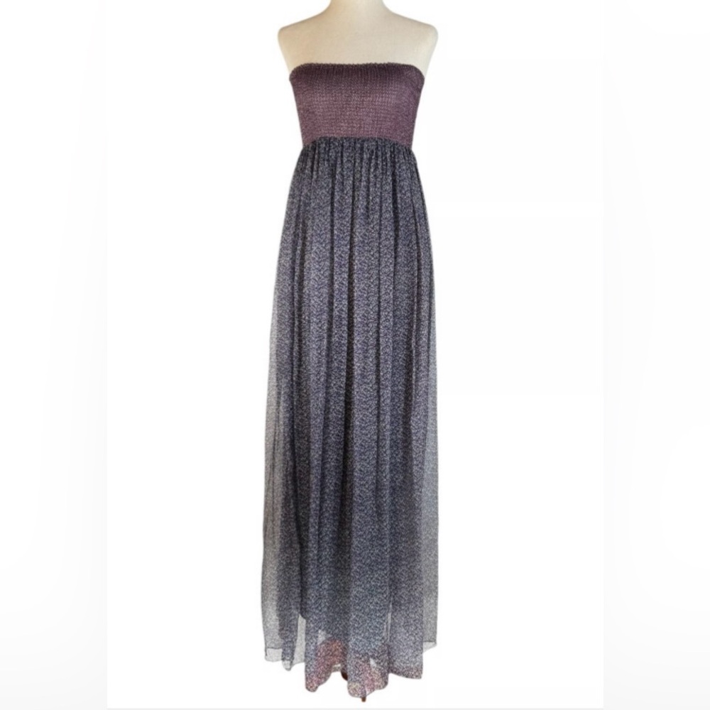 PINKO 100% Silk Strapless Maxi Dress, Smocked Bodice, Size M Prom, Fairy, Y2K